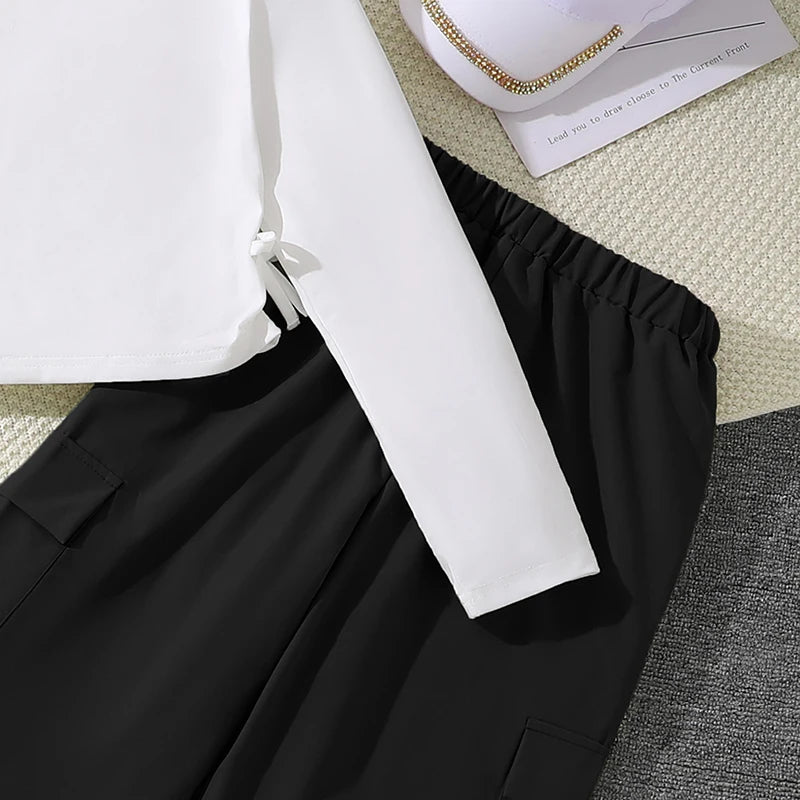 2024 New Spring Autumn Girls Matching Clothes 8-12 Years Solid Color Vacation Party Daily Casual Clothing Korean Style Outfits