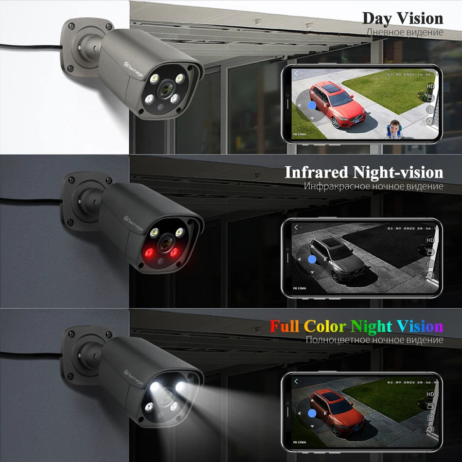 Techage 4MP 5MP 4K Security Metal POE IP Camera H.265 Outdoor Two Way Audio Video Surveillance AI IP Camera for NVR System