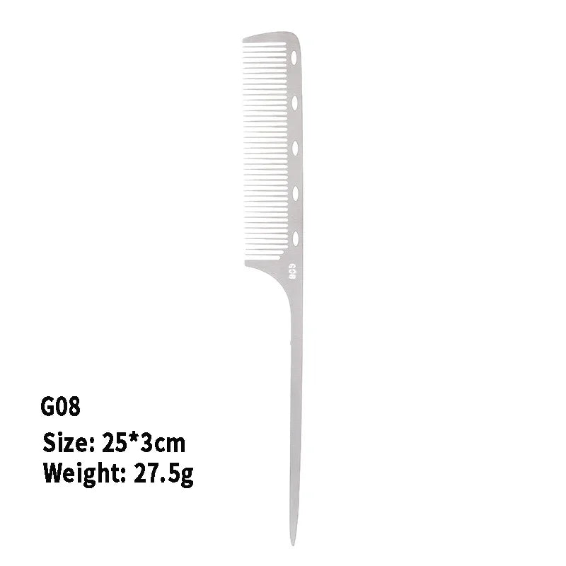 Stainless Steel Silver Metal Barber Comb Professional Hairdressing Salon Combs Detangling Hair Cutting Tools For Men And Women