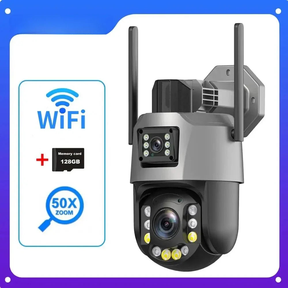 8MP 50X Zoom PTZ Camera Wifi Dual Lens 4K 20X Outdoor Surveillance Camera 393ft Ultra Long IR Vision Distance ONVIF Security