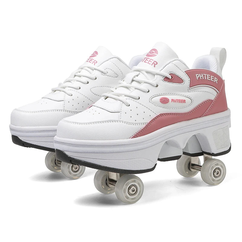 Deformation Shoes Roller Sneakers With 4 Wheels Skates Adult Kids Runaway Parkour Wheels Shoes For Women Men Youth Sport Shoes