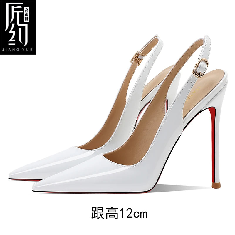 Women Heeled sandals Red Shiny Bottoms Naked color luxury Brand Hollow 2025 Elegant High Heels Sexy Slingbacks Ladies Shoes Wome