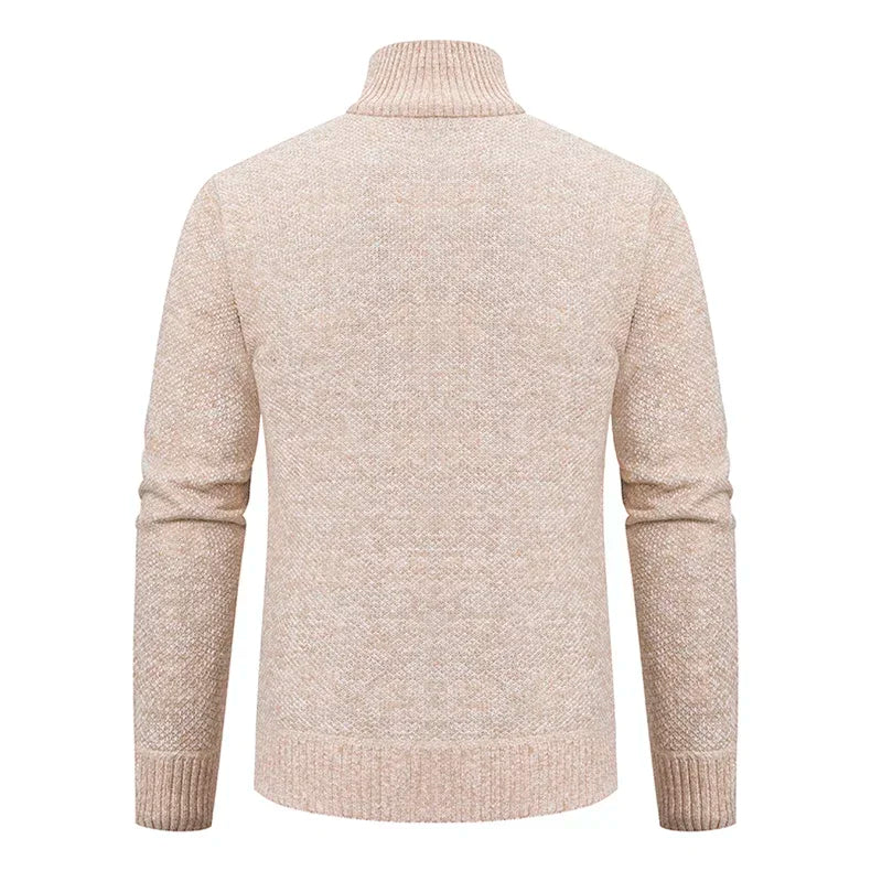 2025 Autumn and Winter New Jersey Men's Casual Sports Coat Solid Color Stand Collar Sweater Grab Fleece Warm Zipper Cardigan