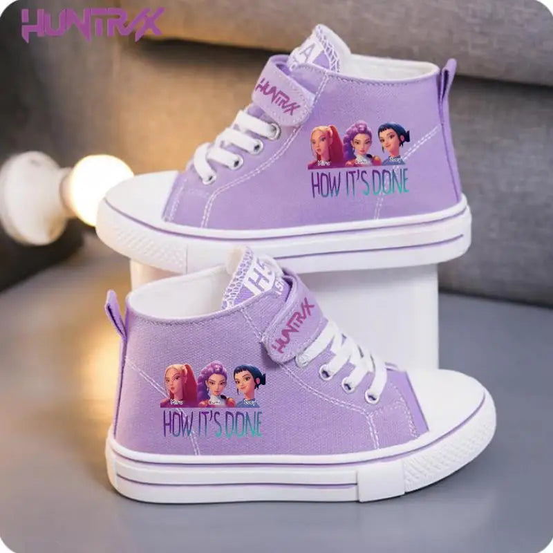 New KPop Demon Hunters Rumi Children's Canvas Shoes For Girls Boys High Top Shoes  Kids Sneakers Casual Tennis Shoes 23-36 Size