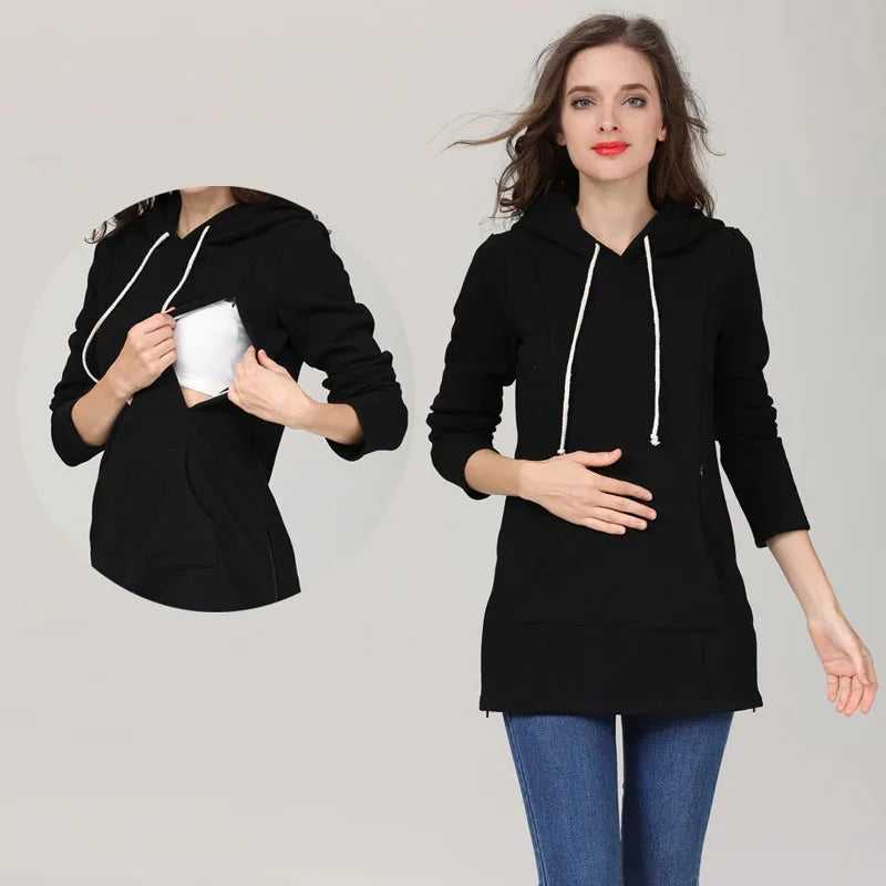 Autumn Winter Nursing Hoodies Maternity Clothes Breastfeeding Clothes Sweatshirts for Pregnant Women Long Sleeve Postpartum Tops