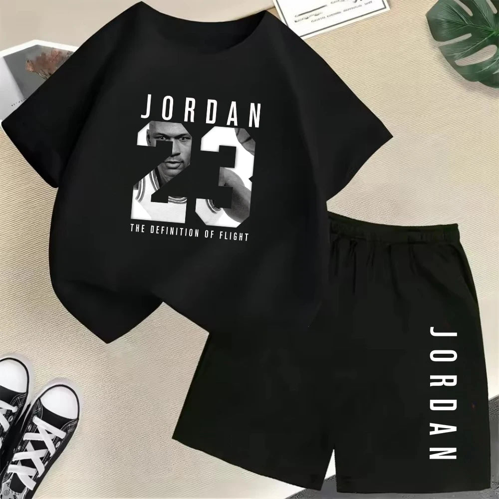 Summer Short Sleeve Children's T-shirt Set Sports Fashion Boys Girls Shorts 2pcs Set Casual Brand Print Graphics Kid Set Outfits