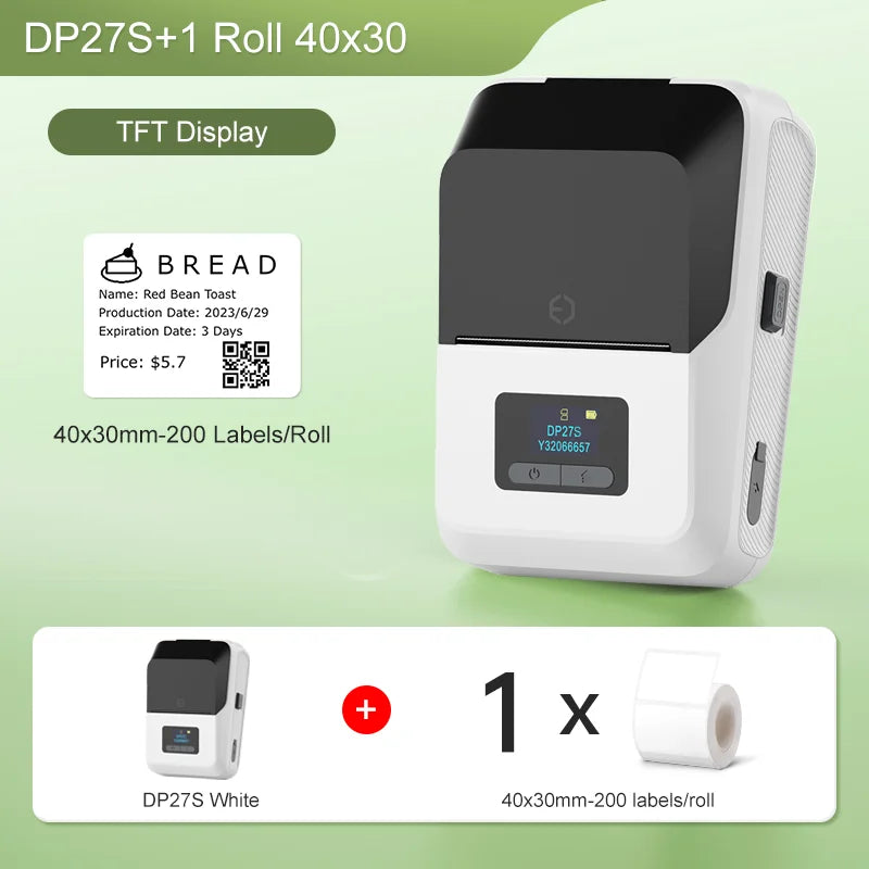 DETONGER DP27S 2inch Mini Thermal Printer No Ink Wireless Connect Compatible iOS Android for Home&Office Cable Sticker Printer