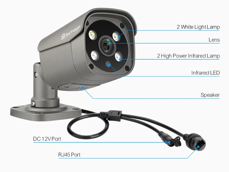 Techage 4MP 5MP 4K Security Metal POE IP Camera H.265 Outdoor Two Way Audio Video Surveillance AI IP Camera for NVR System