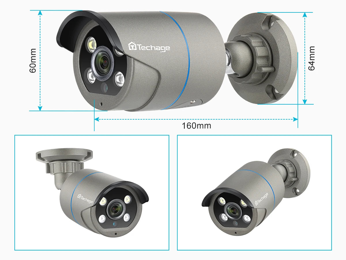 Techage HD 4MP AI POE IP Camera Two Way Audio IR Night Outdoor Waterproof CCTV Video Security Surveillance Camera For NVR Kit