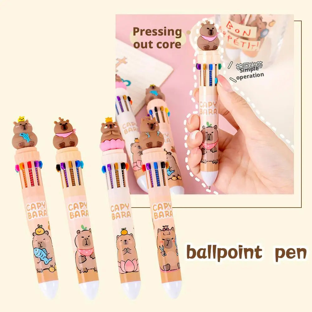 Kawaii Capybara Multicolor Pen 0.5mm Colorful Ink Pen Cute Cartoon Ballpoint Pen School Office Supplies Student Stationery Gifts