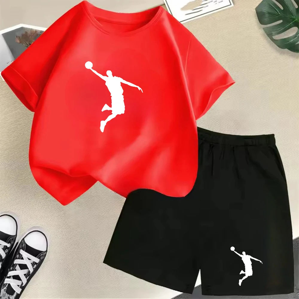 Summer Short Sleeve Children's T-shirt Set Sports Fashion Boys Girls Shorts 2pcs Set Casual Brand Print Graphics Kid Set Outfits