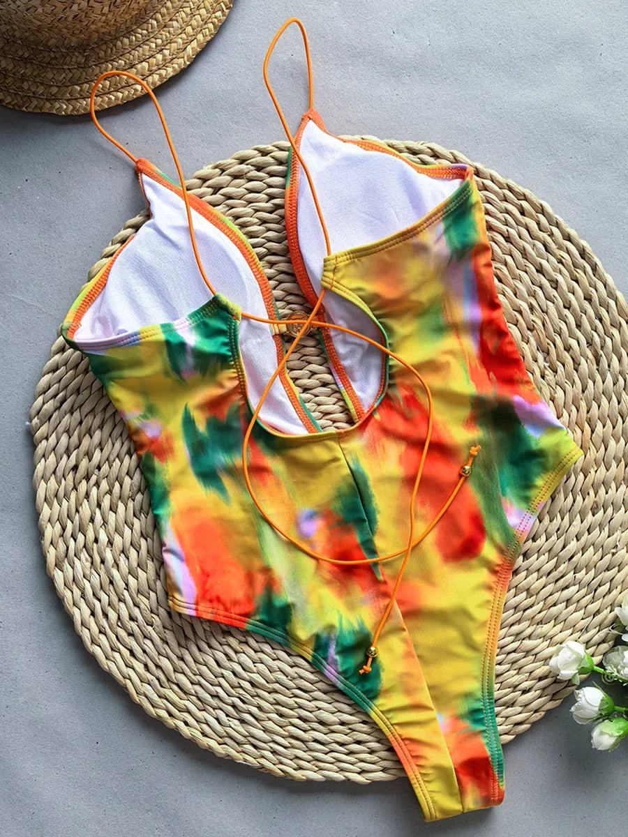 Sexy Deep V Neck Hollow Out One Piece Swimsuit Women Swimwear Female Backless Monokini High Cut Bather Bathing Suit Swim Lady