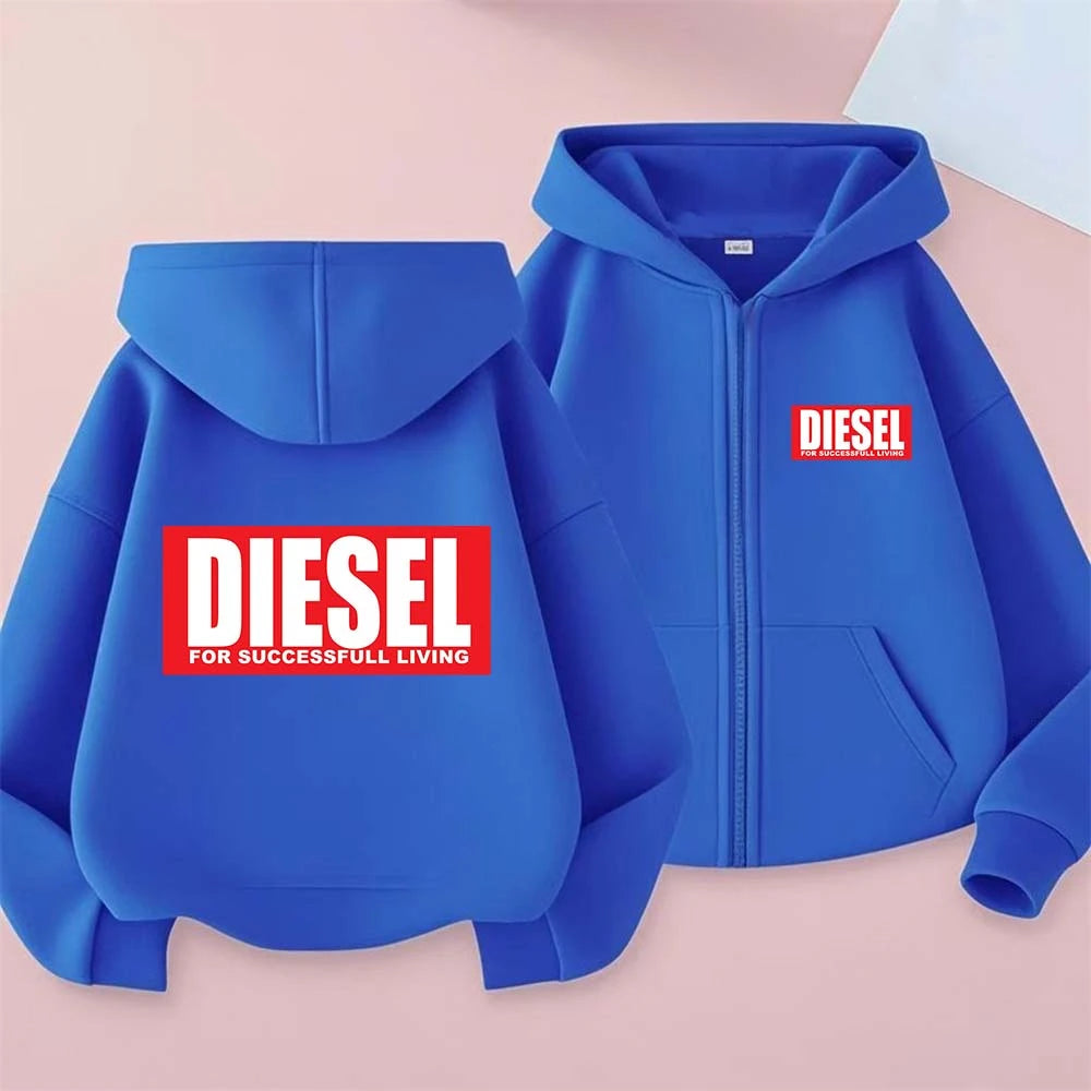 For Success Living Kids Spring Autumn Casual Letter Print Zipper Hooded Sweatshirts 2-13 Years Boys Girls Trend Top Clothing