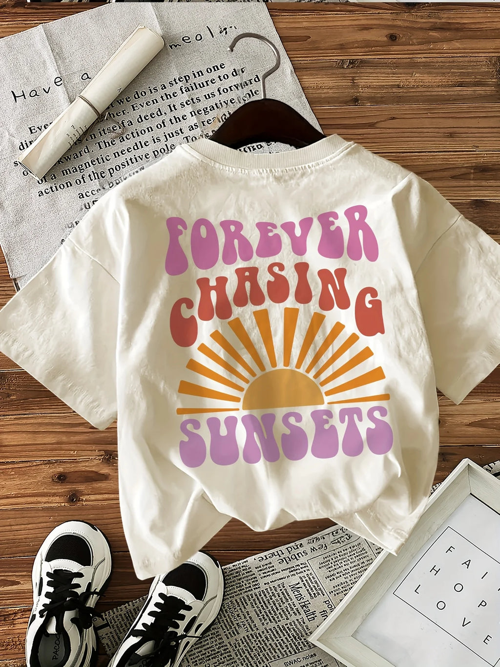 100% Cotton Forever Chasing Sunsets T-Shirts Female Funny T Shirts Egirl Korean Fashion Graphic Tees Tops Women Clothing