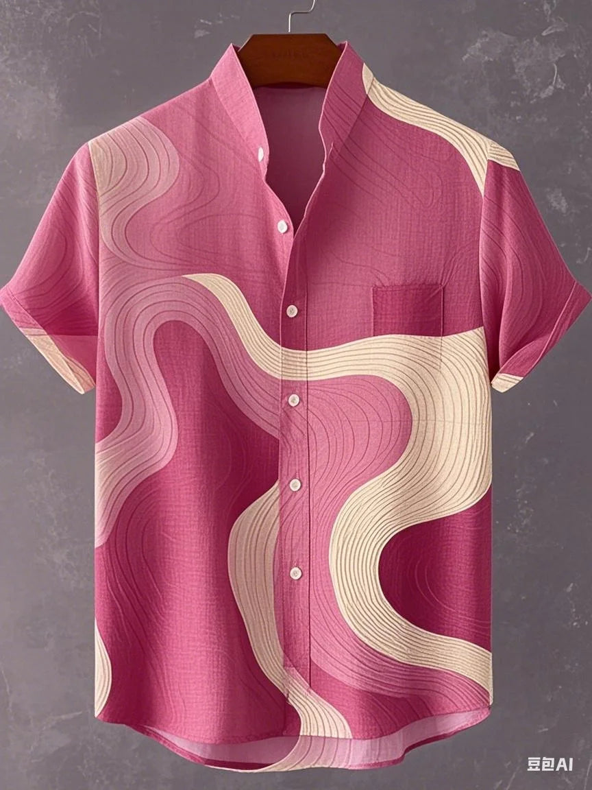 Chemise à manches longues et col montant pour homme, nouvelle collection printemps-automne, imprimée en 3D, rayures irrégulières