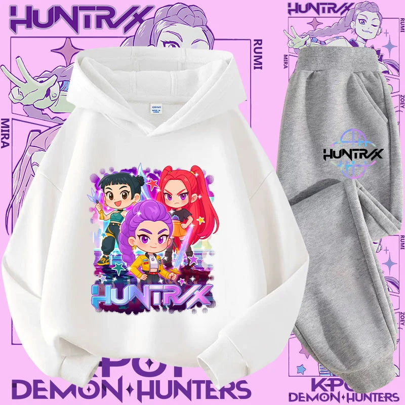 K-pop Demon Hunter New Children's Hoodie Set - Cute Girls' Casual Top for Kids,Boys' Sports Shirt with Cartoon Print-2-Piece Set