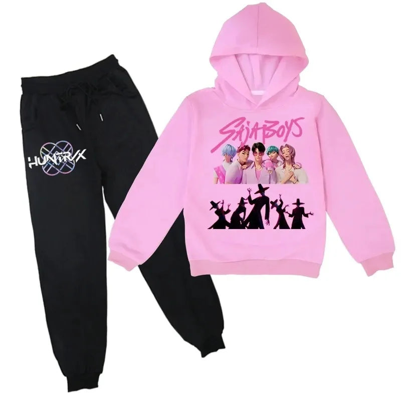 Children Hoodies Sets Kpop Demon Hunters Saja Boys Pullover Girls Boys Sweatshirts Anime Trucksuit Autumn Casual Kids Clothes