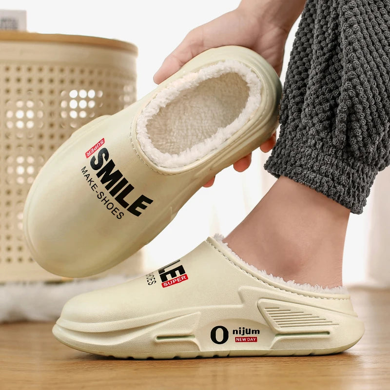 New Winter Men Warm Slippers Cotton Slippers Outdoor Indoor Cotton Shoes Waterproof Mens Comfortable Home Bedroom Plush Slippers