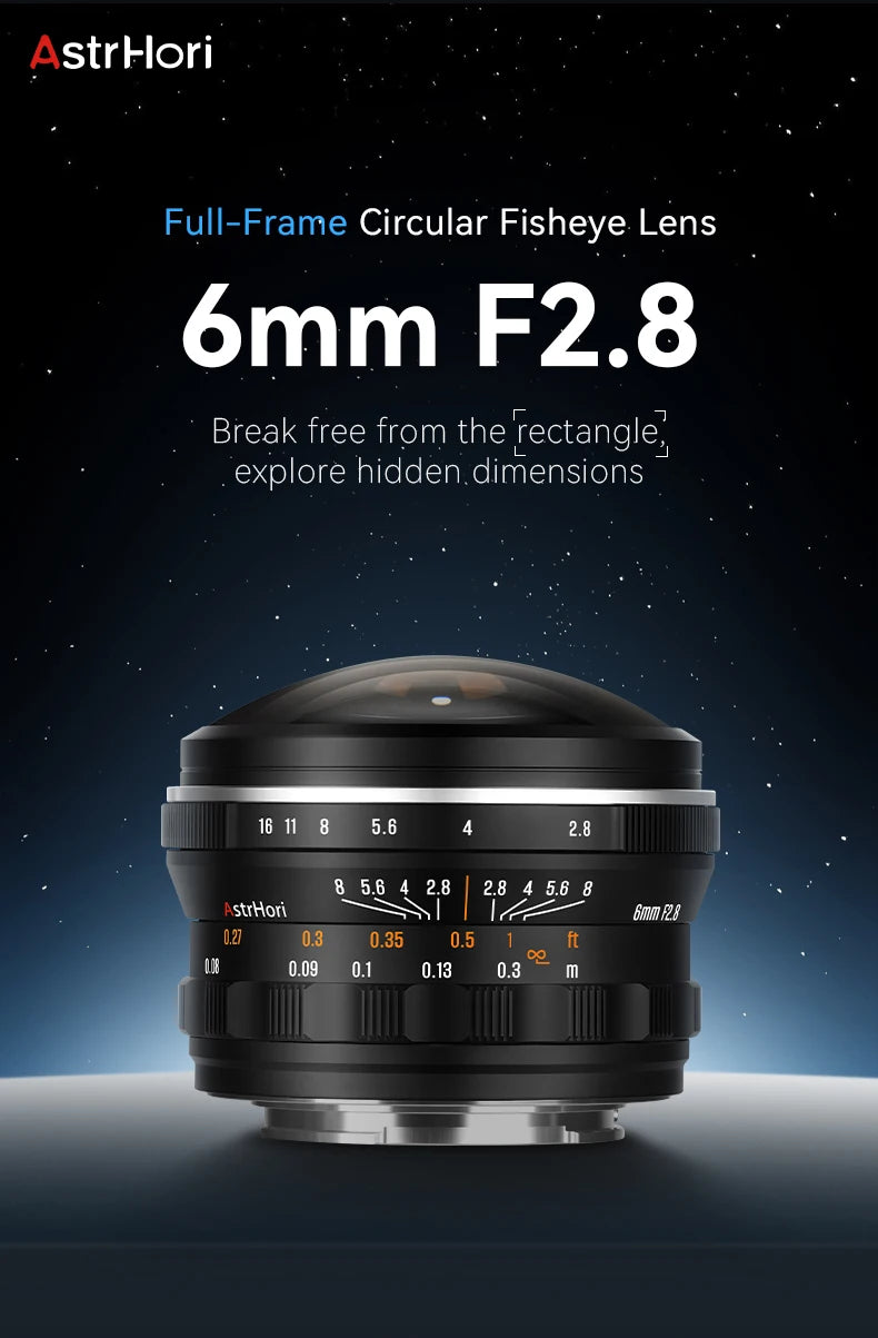 AstrHori 6mm F2.8 Full Frame Circular Fisheye Lens Manual Focus Ultra-wide Angle Camera Lens for SONY E NIKON Z CANON RF L Mount