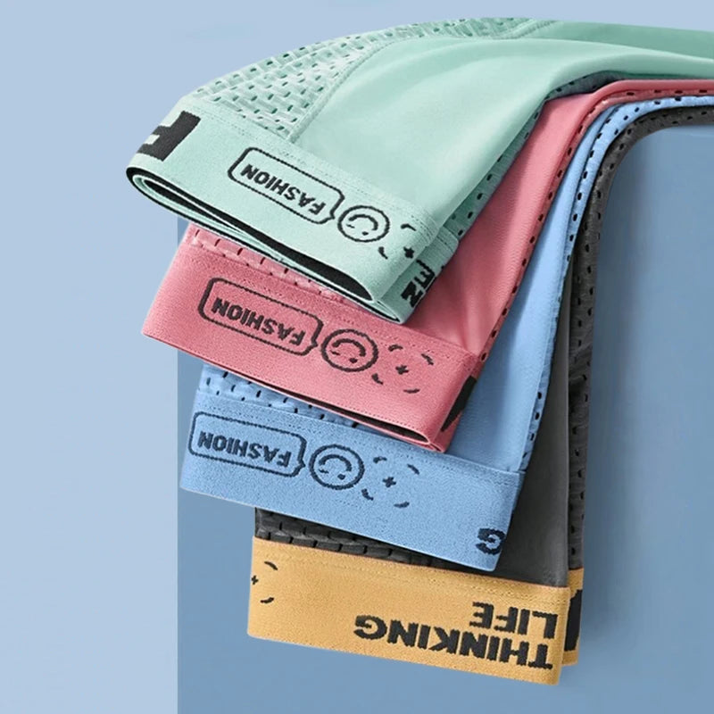 4pcs Mesh Ice Silk Boxer Shorts Men's Underwear FASQM Underpants Breathable Sexy Slim Panties Bamboo Lingerie Plus Size L-6XL