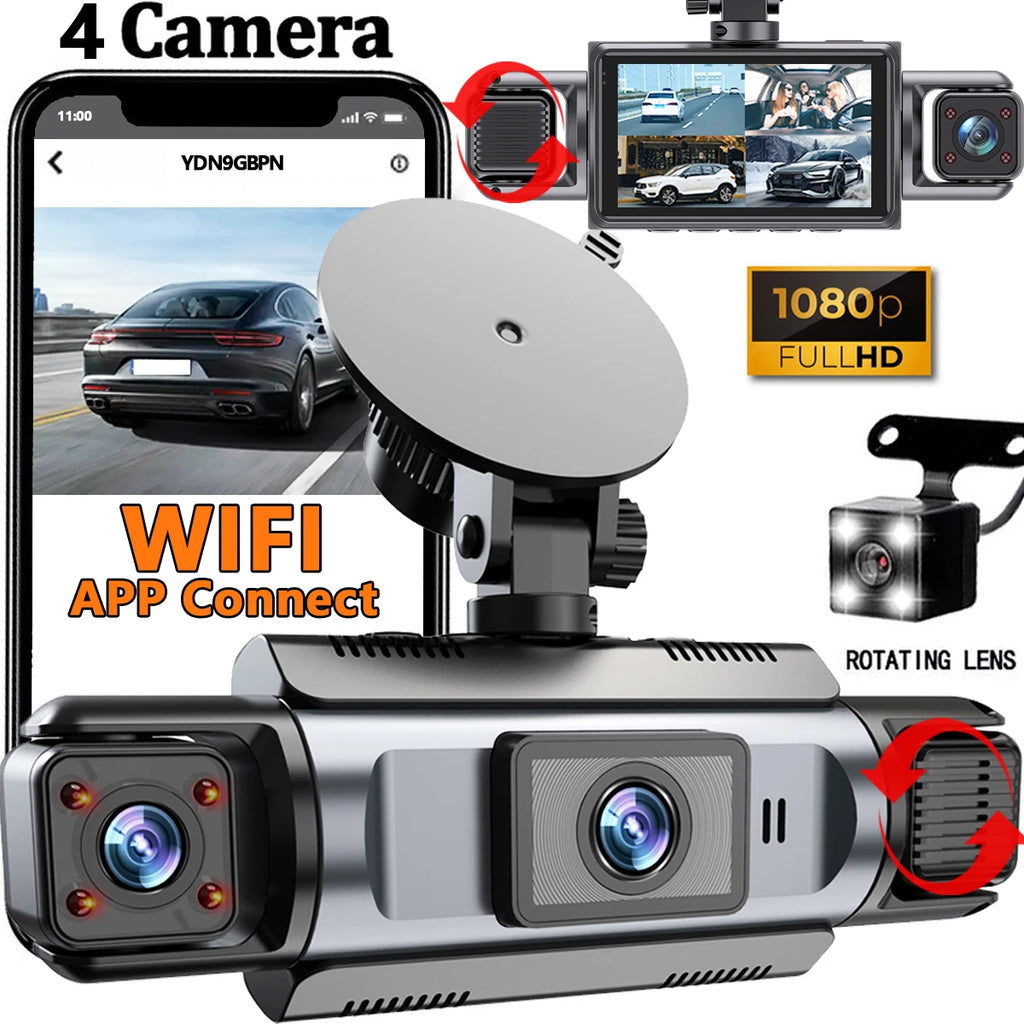 4 Channel Dash Cam wifi dashcam for car dvr Video Recorder Night Vision 24H Parking Monitor Black Box 360° Car Recording Camera