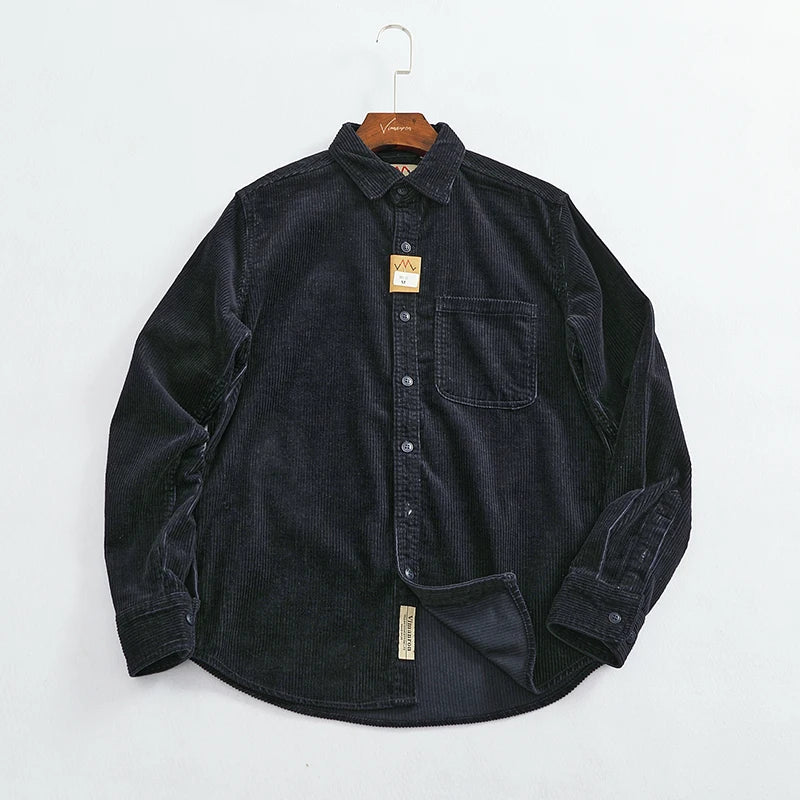 Heavy chunky high pit chunky strip vintage corduroy long sleeve shirt men's autumn cotton cargo shirt jacket