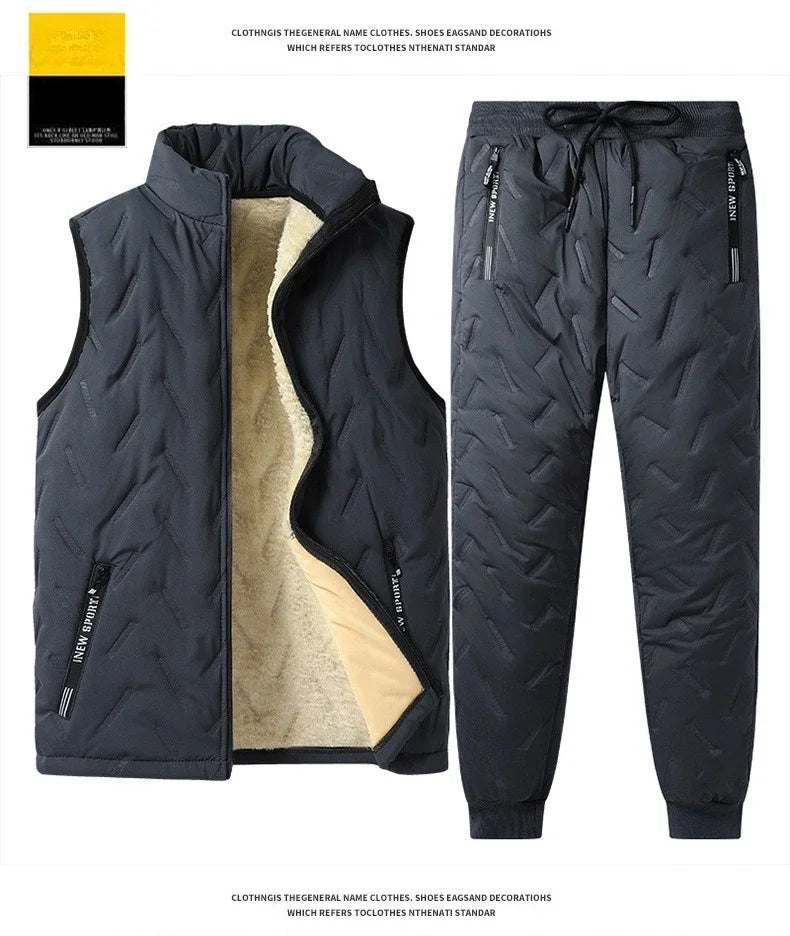 Men's Winter 1-3Pc Tracksuit Set Warm Thickened Jacket Pants Vest Matching 3pcs Fashion Casual Loose Fleece-Lined Outfit For Man