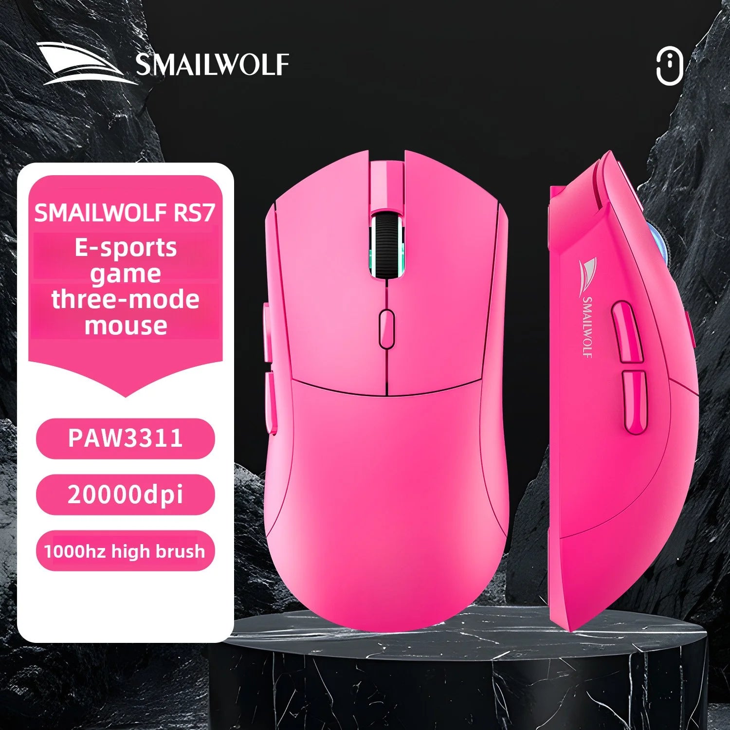 SMAILWOLF RS7 Tri-Mode Wireless Bluetooth Gaming Mouse - PAW3311 Chip Universal for Desktops & Laptops