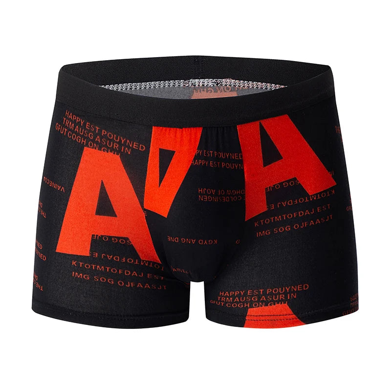 4-piece Set Of Men's English Letter Printed Underwear Breathable Fashionable Comfortable Plus Size Teenage Boxer Shorts Trendy