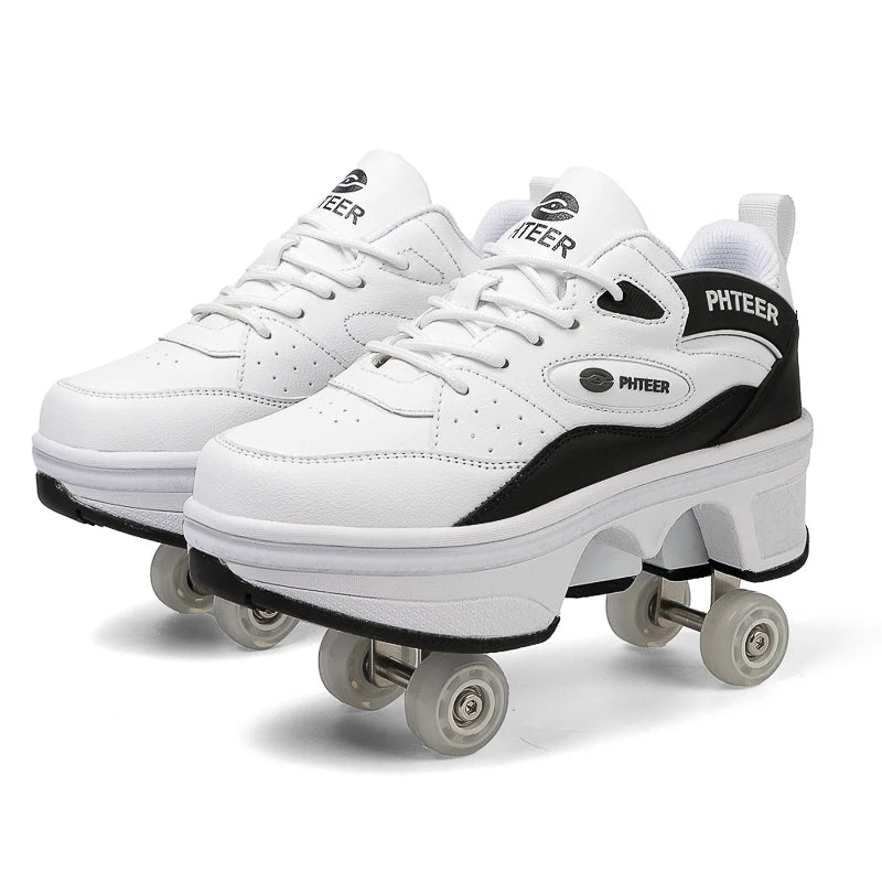 Deformation Shoes Roller Sneakers With 4 Wheels Skates Adult Kids Runaway Parkour Wheels Shoes For Women Men Youth Sport Shoes