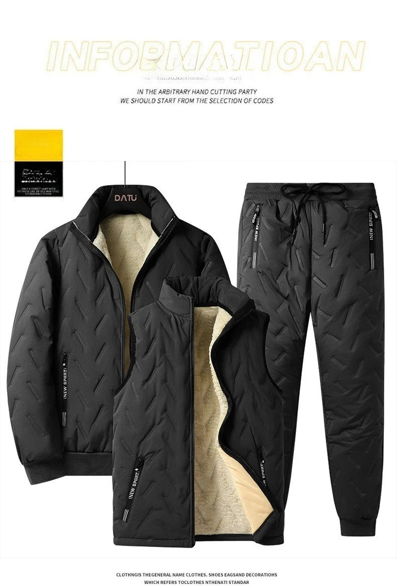 Men's Winter 1-3Pc Tracksuit Set Warm Thickened Jacket Pants Vest Matching 3pcs Fashion Casual Loose Fleece-Lined Outfit For Man