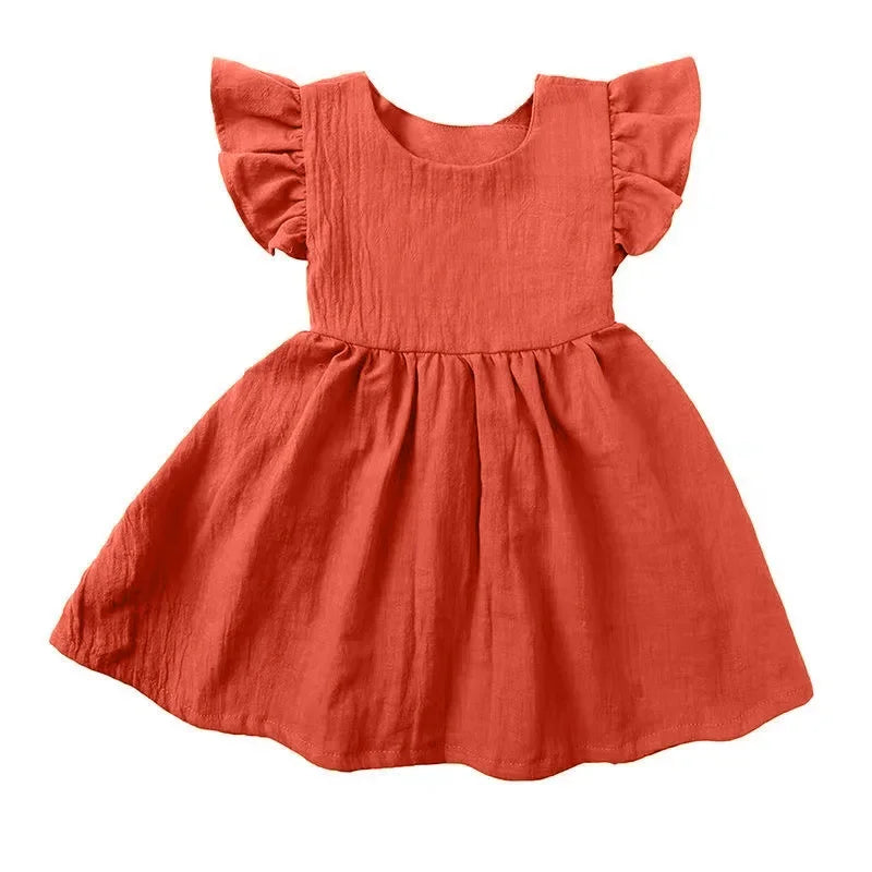 0-5Yrs Children Girls Ruffles Dress Casual Sleeveless Dress Summer Kids Girls Back Bow Clothing Outfits