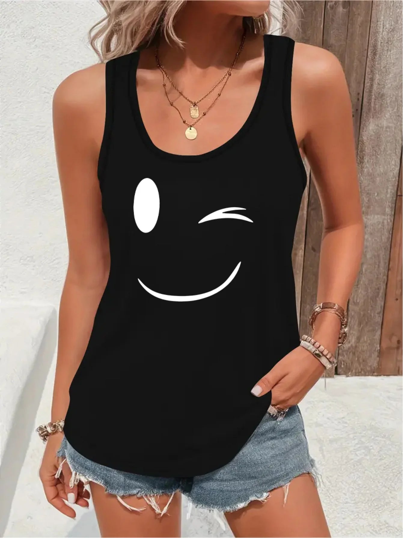 Loose plus size wing pattern printed round neck white vest summer casual sleeveless top women's clothing