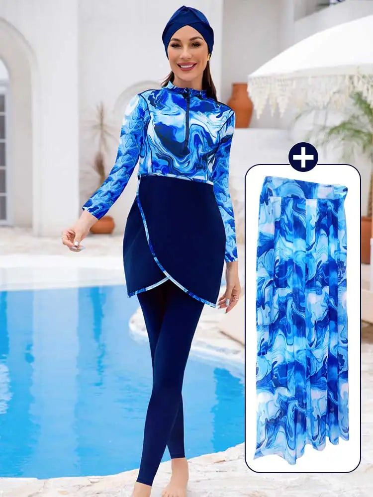 3/4PCS Summer Burkini Femmes Beach Floral Muslim Swimwear Swimsuit Women Burkini With Shawl, Quick Drying, UPF50+