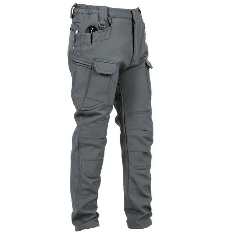 Fleece Lined Tactical Cargo Pants Men's Warm Thickened Outdoor Softshell Trousers Multi-Pocket Work Hiking Climbing Casual Wear