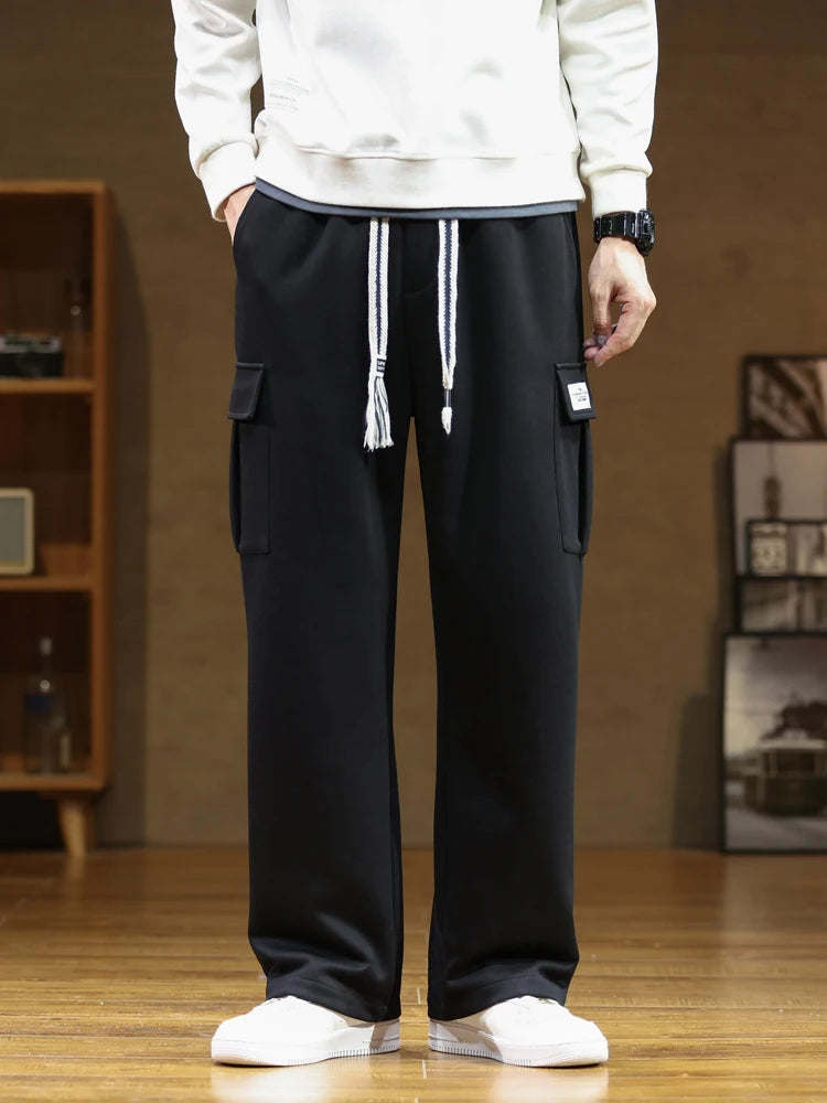 2023 Autumn New Sweatpants Men Multi-Pockets Drawstring Cotton Casual Track Pant Male Loose Straight Trousers Large Size 8XL