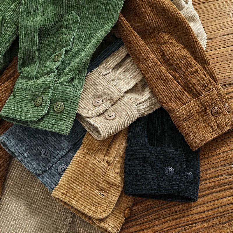 Heavy chunky high pit chunky strip vintage corduroy long sleeve shirt men's autumn cotton cargo shirt jacket
