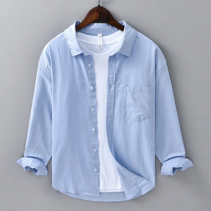 11-color men's shirt linen long-sleeved shirt business leisure men's top outdoor shopping loose large size XS-6XL size