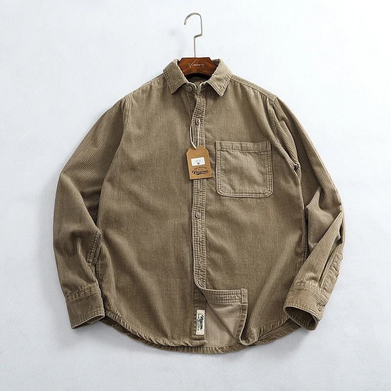 Heavy chunky high pit chunky strip vintage corduroy long sleeve shirt men's autumn cotton cargo shirt jacket