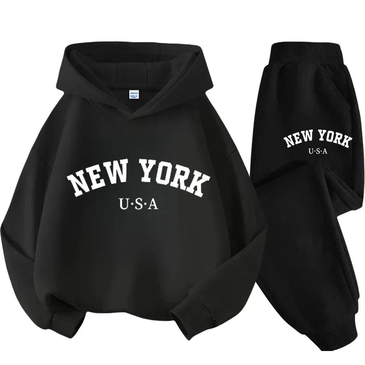 Children Hoodie Tracksuit Autumn Winter New York USA Letter Graphic Sweatshirt Pant Suit Baby Boy Girl Kid Sport Two Pieces Set