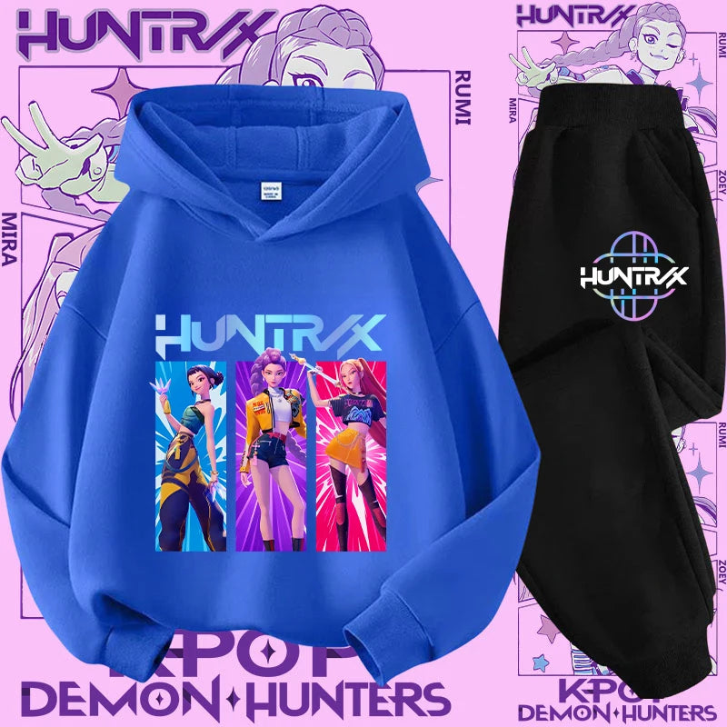 K-pop Demon Hunter New Children's Hoodie Set - Cute Girls' Casual Top for Kids,Boys' Sports Shirt with Cartoon Print-2-Piece Set