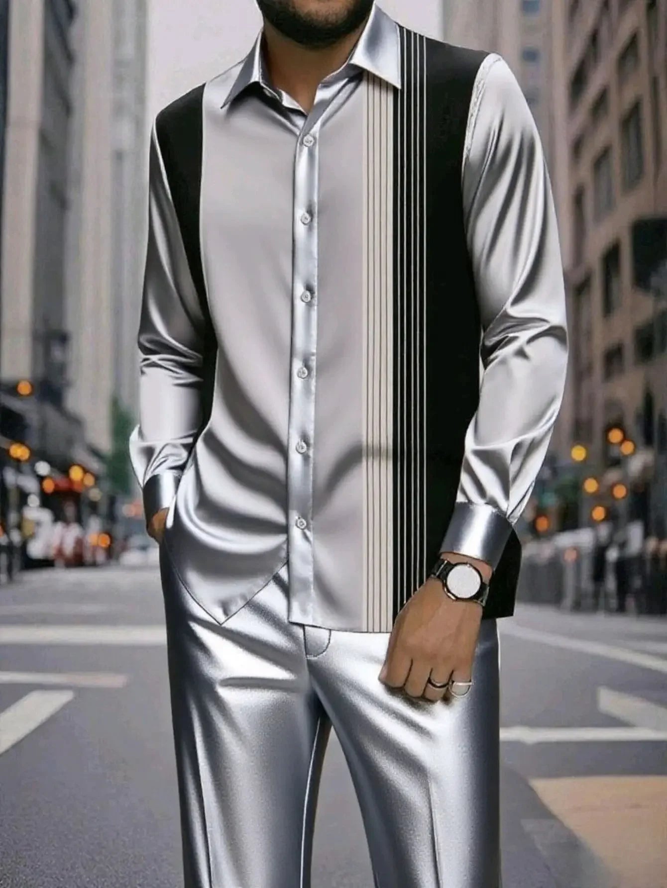 Men's Formal 2Pc Matching Suit Autumn New Long Sleeve Shirt Pants Fashion Business Casual Trendy Tailored Comfortable Outfit