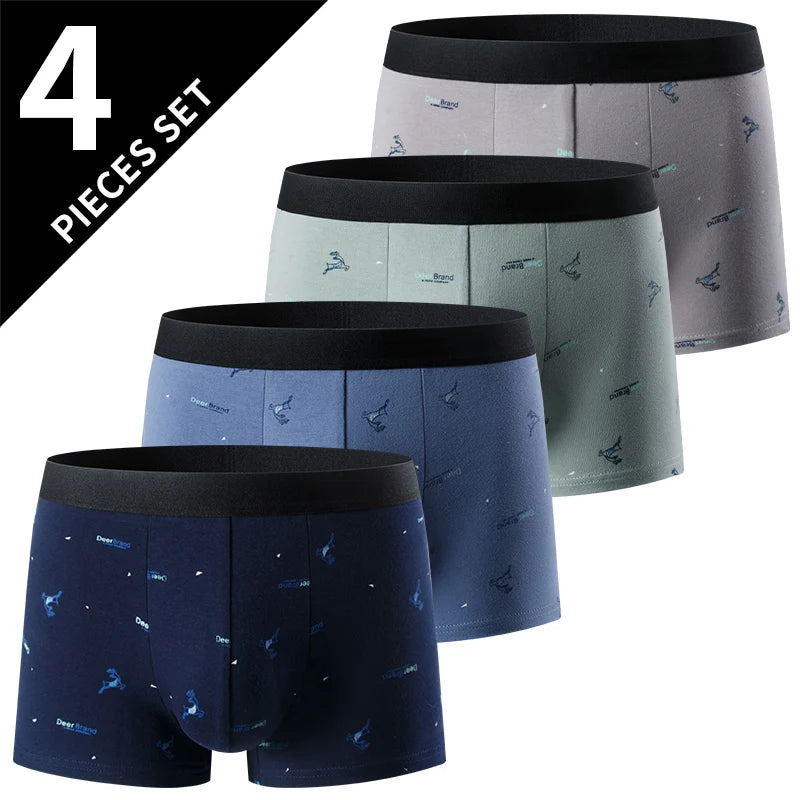 4-piece Set Of Men's English Letter Printed Underwear Breathable Fashionable Comfortable Plus Size Teenage Boxer Shorts Trendy