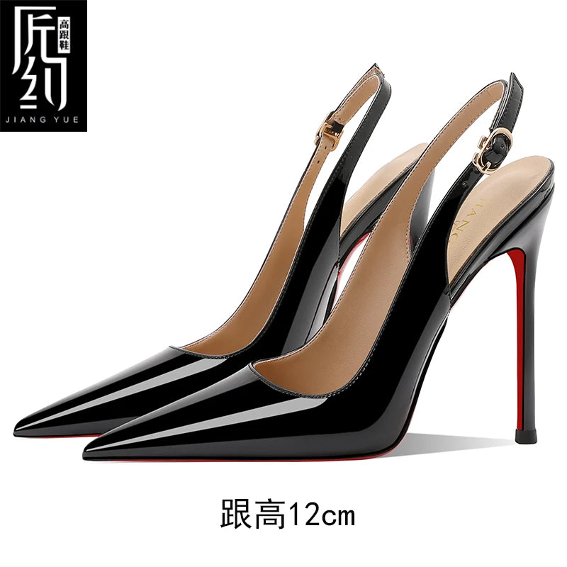 Women Heeled sandals Red Shiny Bottoms Naked color luxury Brand Hollow 2025 Elegant High Heels Sexy Slingbacks Ladies Shoes Wome
