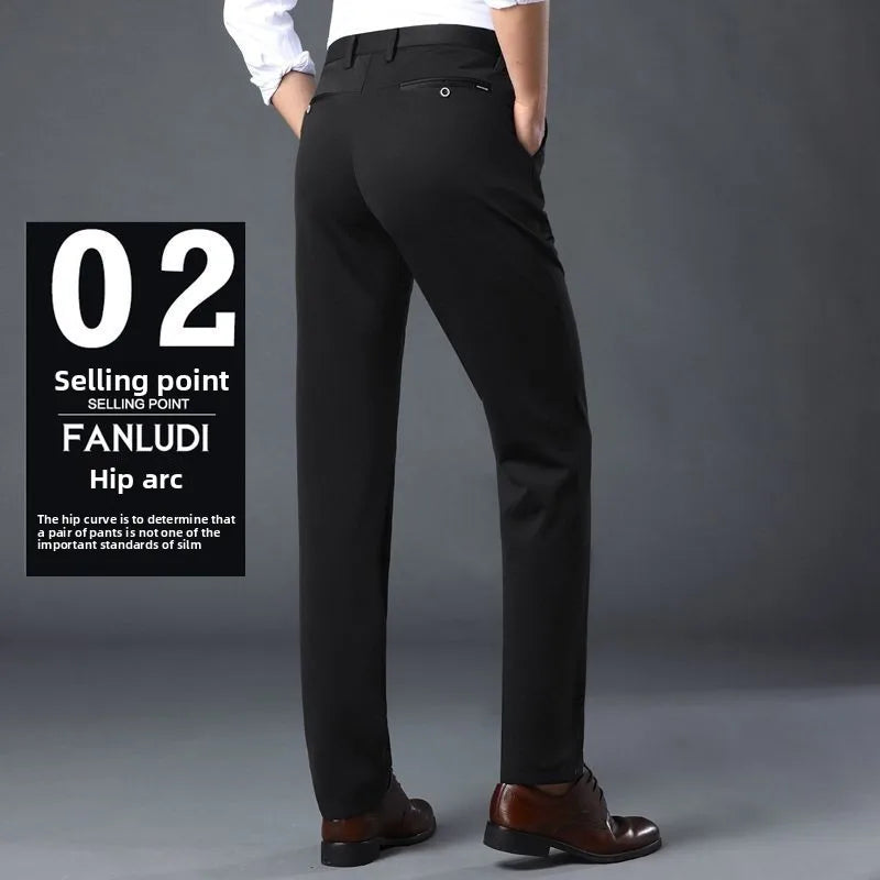 Elastic Waist Dress Pants Men, Professional Office Trousers Wrinkle Resistant, Spring Autumn Slim Fit Thin Business Chino Pants