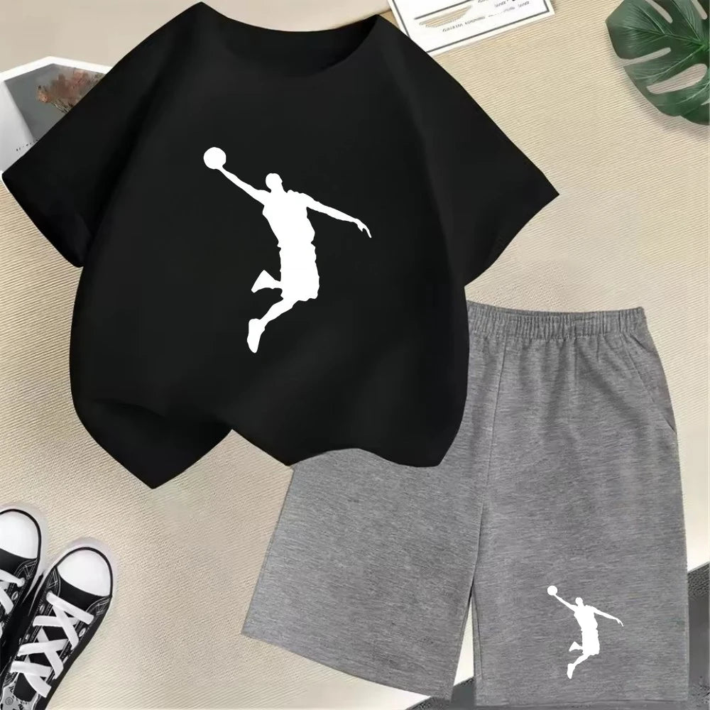 Summer Short Sleeve Children's T-shirt Set Sports Fashion Boys Girls Shorts 2pcs Set Casual Brand Print Graphics Kid Set Outfits