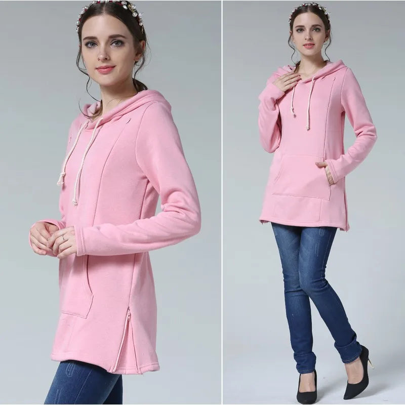 Autumn Winter Nursing Hoodies Maternity Clothes Breastfeeding Clothes Sweatshirts for Pregnant Women Long Sleeve Postpartum Tops