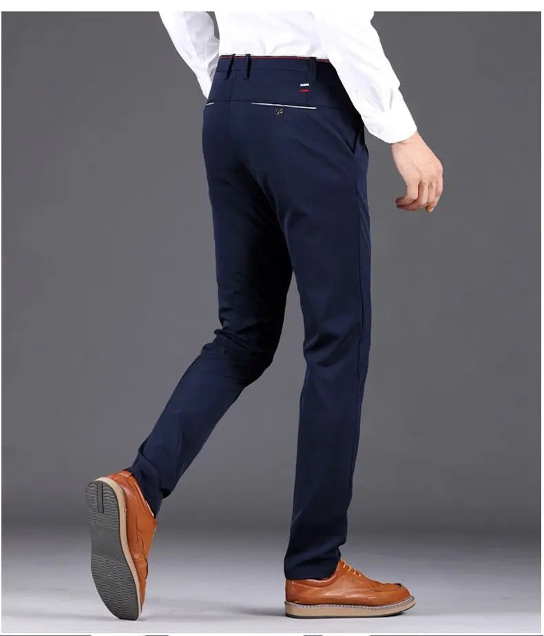 Elastic Waist Dress Pants Men, Professional Office Trousers Wrinkle Resistant, Spring Autumn Slim Fit Thin Business Chino Pants