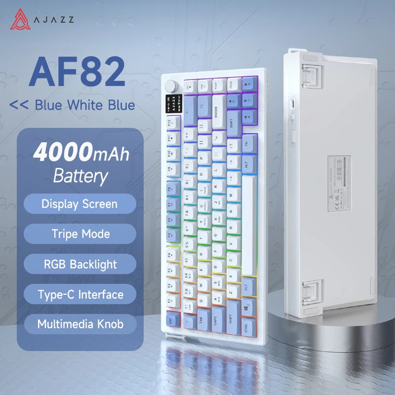 AJAZZ AF82 Office Low Profile Keyboard RGB Wired/Wireless Gaming Keyboard 75% Layout 82 keys 4000mAh Battery for Win/Mac