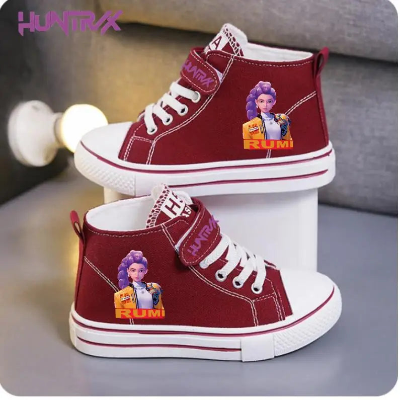 New KPop Demon Hunters Rumi Children's Canvas Shoes For Girls Boys High Top Shoes  Kids Sneakers Casual Tennis Shoes 23-36 Size